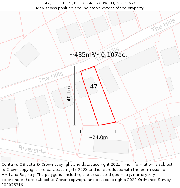 47, THE HILLS, REEDHAM, NORWICH, NR13 3AR: Plot and title map