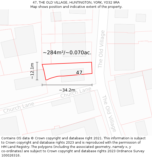 47, THE OLD VILLAGE, HUNTINGTON, YORK, YO32 9RA: Plot and title map