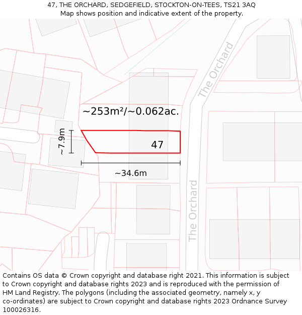 47, THE ORCHARD, SEDGEFIELD, STOCKTON-ON-TEES, TS21 3AQ: Plot and title map