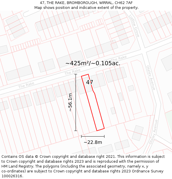 47, THE RAKE, BROMBOROUGH, WIRRAL, CH62 7AF: Plot and title map