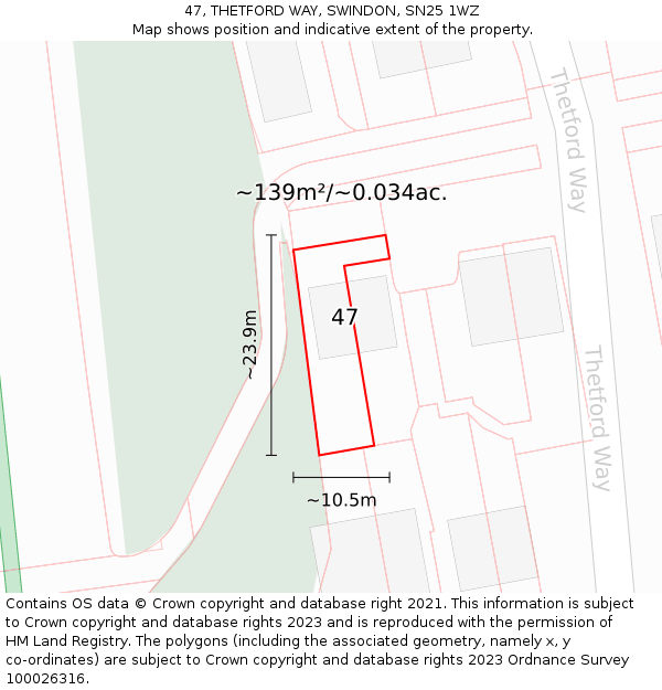 47, THETFORD WAY, SWINDON, SN25 1WZ: Plot and title map