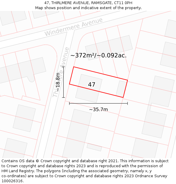 47, THIRLMERE AVENUE, RAMSGATE, CT11 0PH: Plot and title map