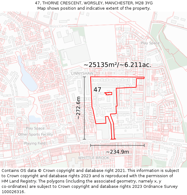 47, THORNE CRESCENT, WORSLEY, MANCHESTER, M28 3YG: Plot and title map