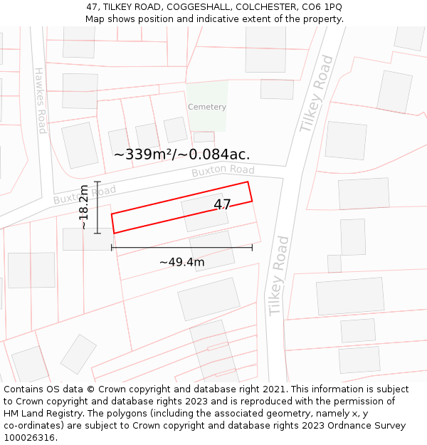 47, TILKEY ROAD, COGGESHALL, COLCHESTER, CO6 1PQ: Plot and title map