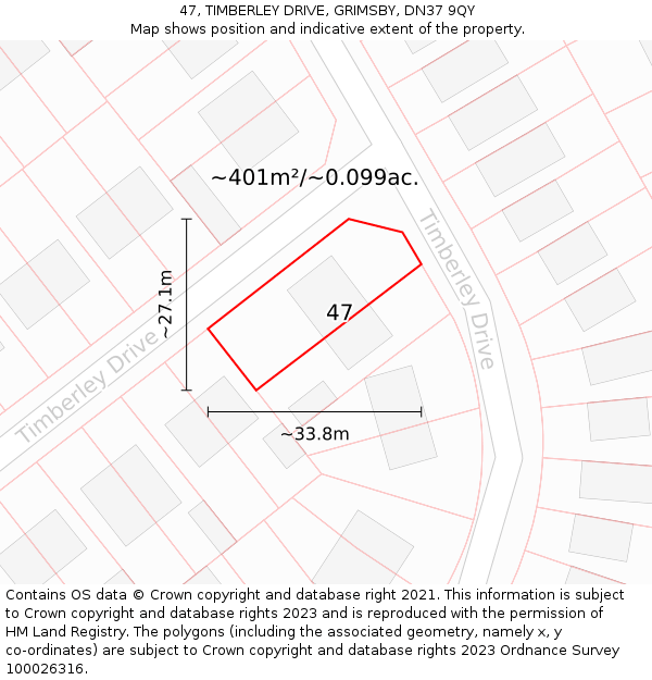 47, TIMBERLEY DRIVE, GRIMSBY, DN37 9QY: Plot and title map