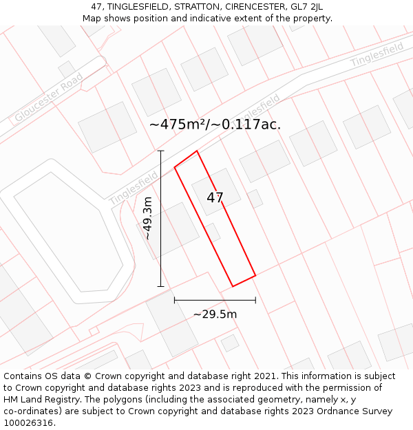 47, TINGLESFIELD, STRATTON, CIRENCESTER, GL7 2JL: Plot and title map