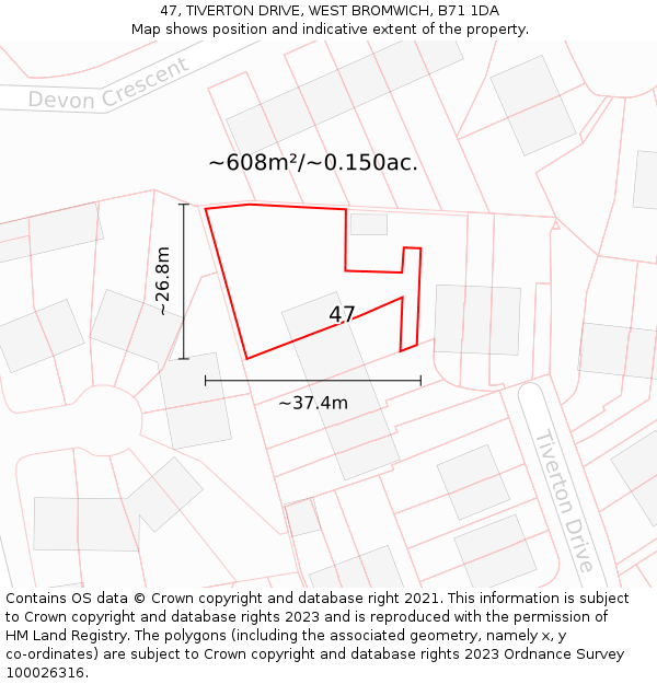 47, TIVERTON DRIVE, WEST BROMWICH, B71 1DA: Plot and title map