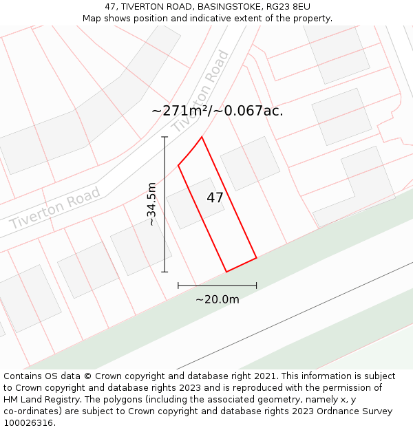 47, TIVERTON ROAD, BASINGSTOKE, RG23 8EU: Plot and title map