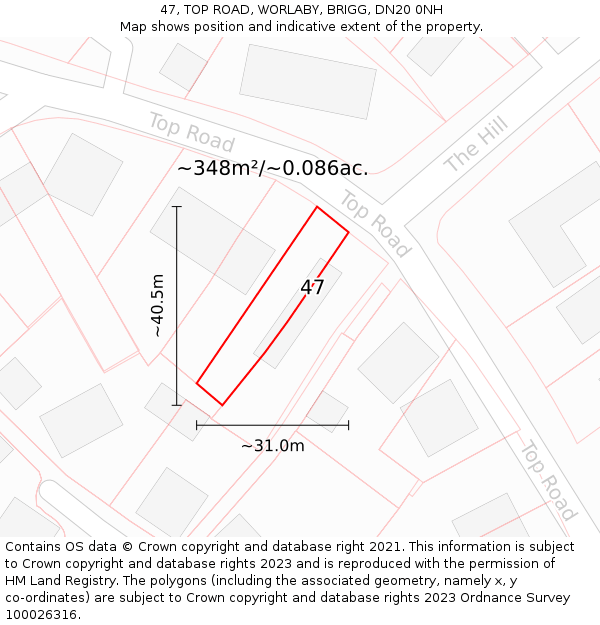 47, TOP ROAD, WORLABY, BRIGG, DN20 0NH: Plot and title map