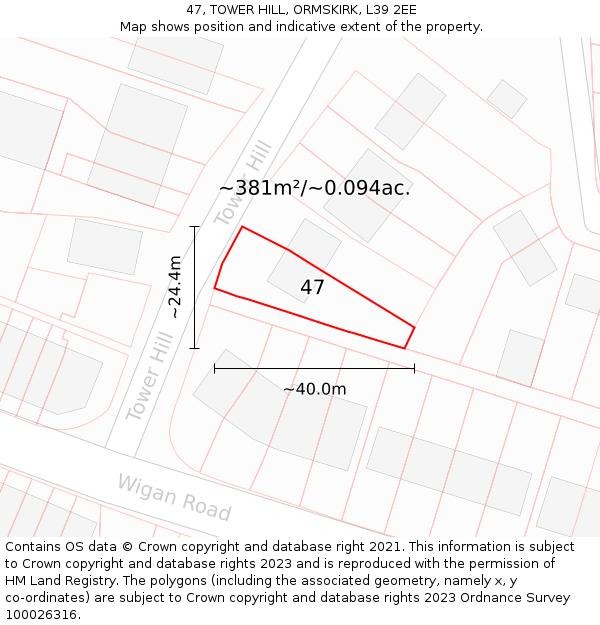 47, TOWER HILL, ORMSKIRK, L39 2EE: Plot and title map