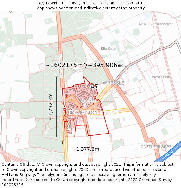 47, TOWN HILL DRIVE, BROUGHTON, BRIGG, DN20 0HE: Plot and title map