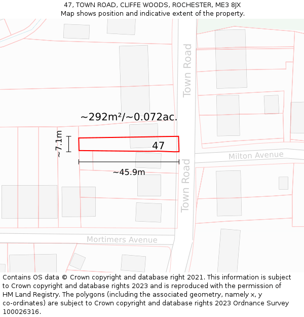 47, TOWN ROAD, CLIFFE WOODS, ROCHESTER, ME3 8JX: Plot and title map