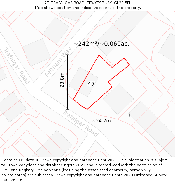 47, TRAFALGAR ROAD, TEWKESBURY, GL20 5FL: Plot and title map