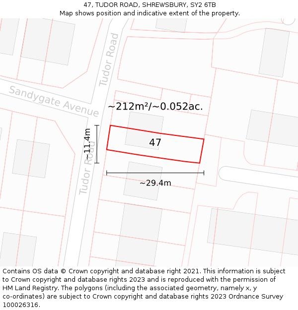 47, TUDOR ROAD, SHREWSBURY, SY2 6TB: Plot and title map