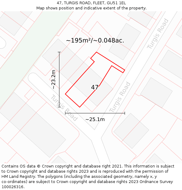 47, TURGIS ROAD, FLEET, GU51 1EL: Plot and title map