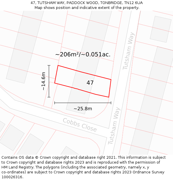 47, TUTSHAM WAY, PADDOCK WOOD, TONBRIDGE, TN12 6UA: Plot and title map