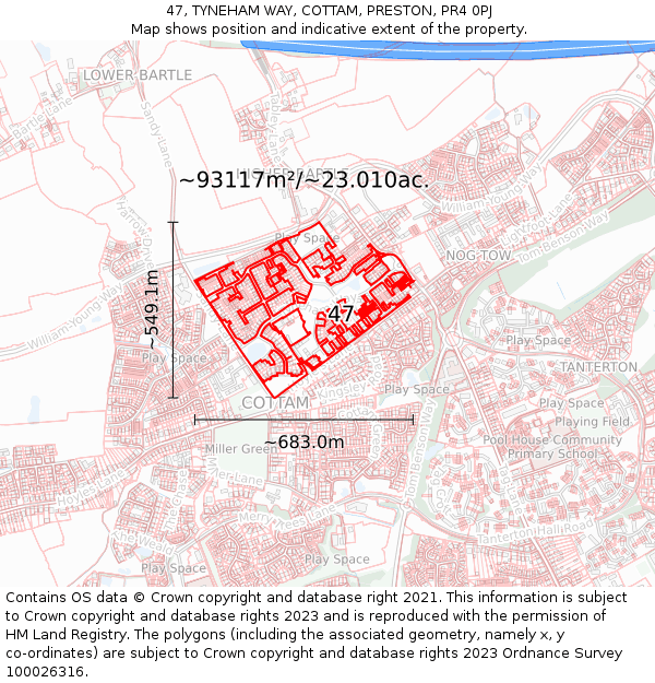 47, TYNEHAM WAY, COTTAM, PRESTON, PR4 0PJ: Plot and title map