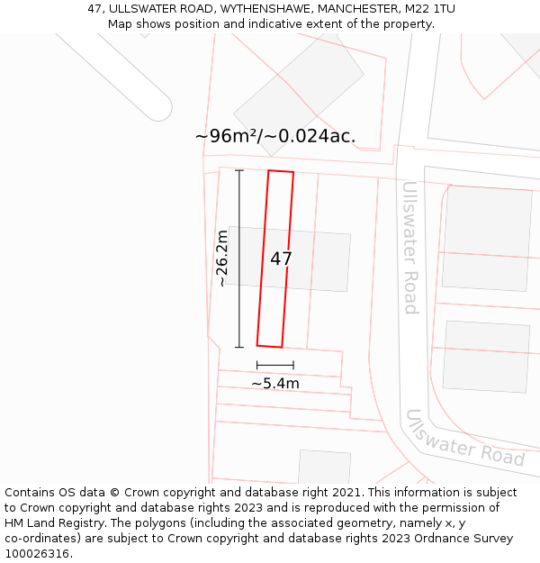 47, ULLSWATER ROAD, WYTHENSHAWE, MANCHESTER, M22 1TU: Plot and title map