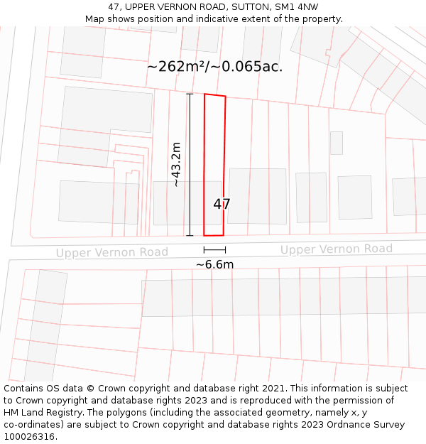 47, UPPER VERNON ROAD, SUTTON, SM1 4NW: Plot and title map