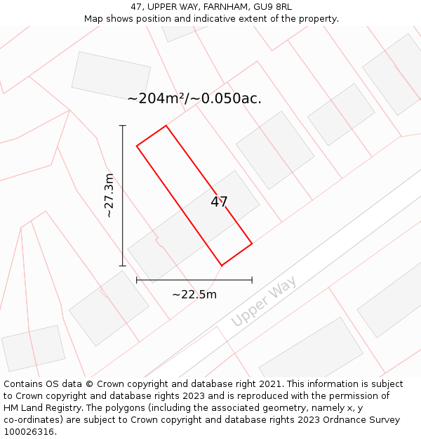 47, UPPER WAY, FARNHAM, GU9 8RL: Plot and title map