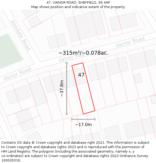 47, VAINOR ROAD, SHEFFIELD, S6 4AP: Plot and title map