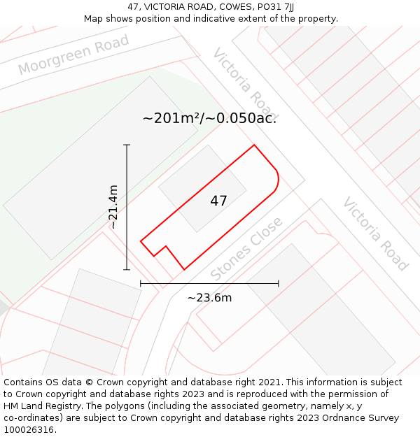 47, VICTORIA ROAD, COWES, PO31 7JJ: Plot and title map