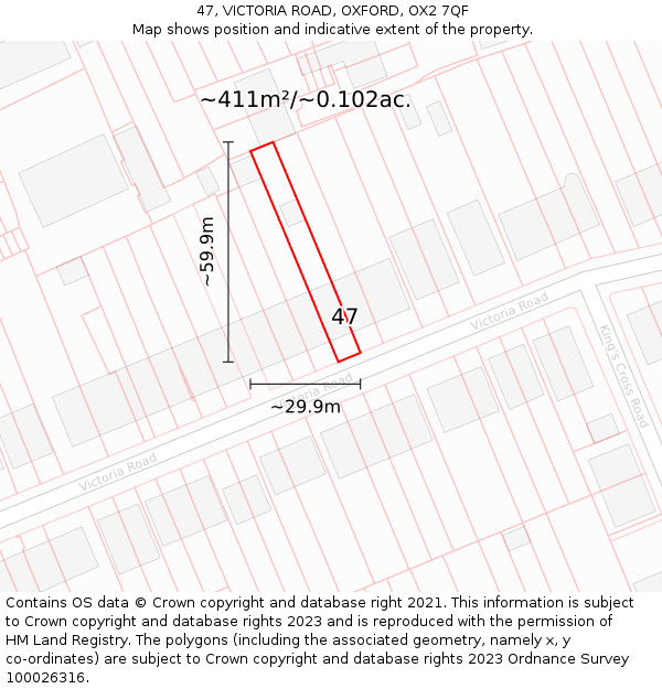 47, VICTORIA ROAD, OXFORD, OX2 7QF: Plot and title map