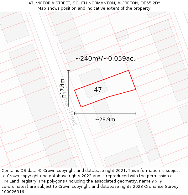 47, VICTORIA STREET, SOUTH NORMANTON, ALFRETON, DE55 2BY: Plot and title map