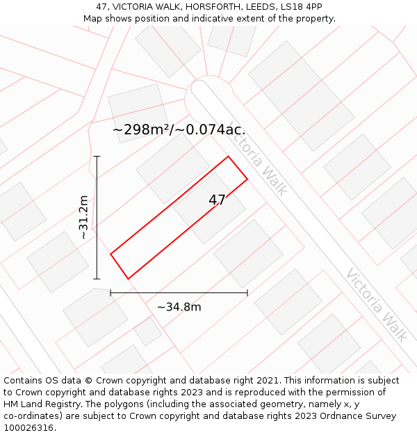 47, VICTORIA WALK, HORSFORTH, LEEDS, LS18 4PP: Plot and title map