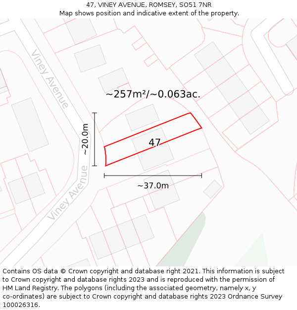 47, VINEY AVENUE, ROMSEY, SO51 7NR: Plot and title map