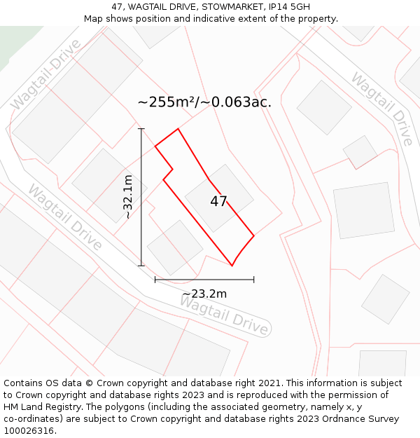 47, WAGTAIL DRIVE, STOWMARKET, IP14 5GH: Plot and title map