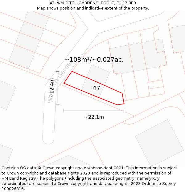 47, WALDITCH GARDENS, POOLE, BH17 9ER: Plot and title map