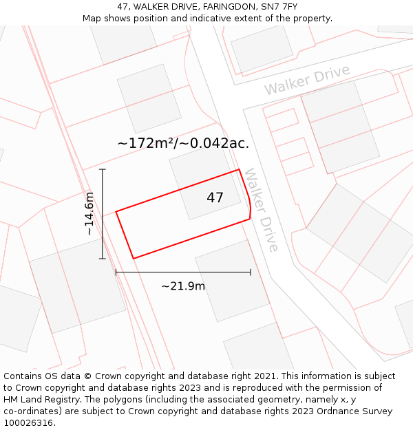 47, WALKER DRIVE, FARINGDON, SN7 7FY: Plot and title map