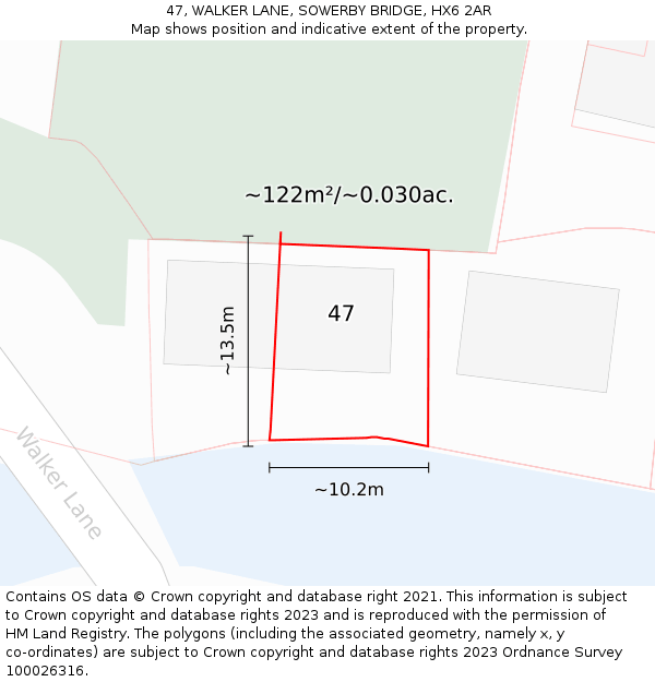 47, WALKER LANE, SOWERBY BRIDGE, HX6 2AR: Plot and title map