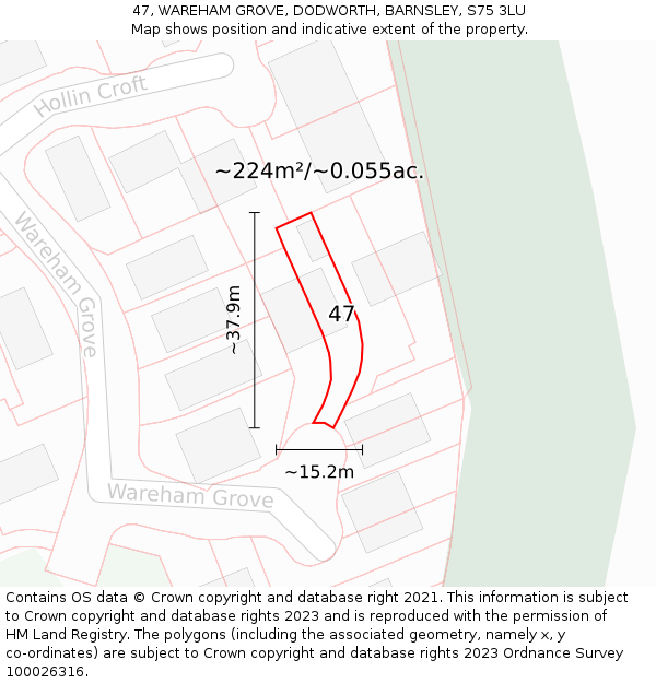 47, WAREHAM GROVE, DODWORTH, BARNSLEY, S75 3LU: Plot and title map