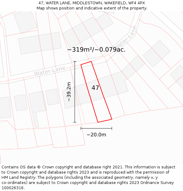 47, WATER LANE, MIDDLESTOWN, WAKEFIELD, WF4 4PX: Plot and title map