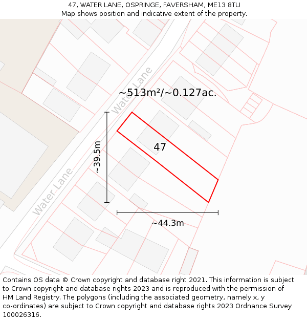 47, WATER LANE, OSPRINGE, FAVERSHAM, ME13 8TU: Plot and title map