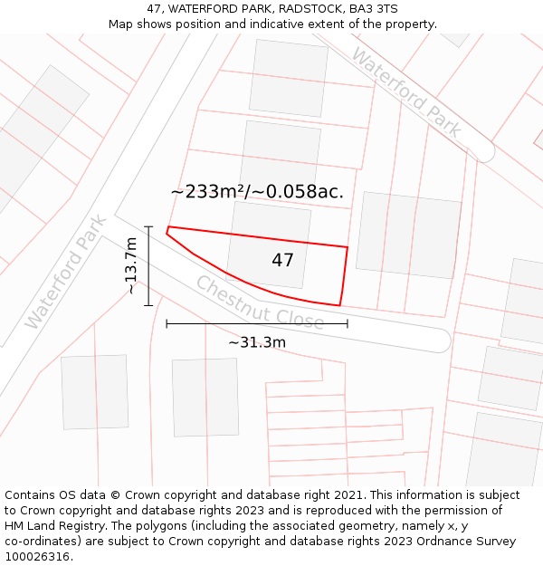 47, WATERFORD PARK, RADSTOCK, BA3 3TS: Plot and title map