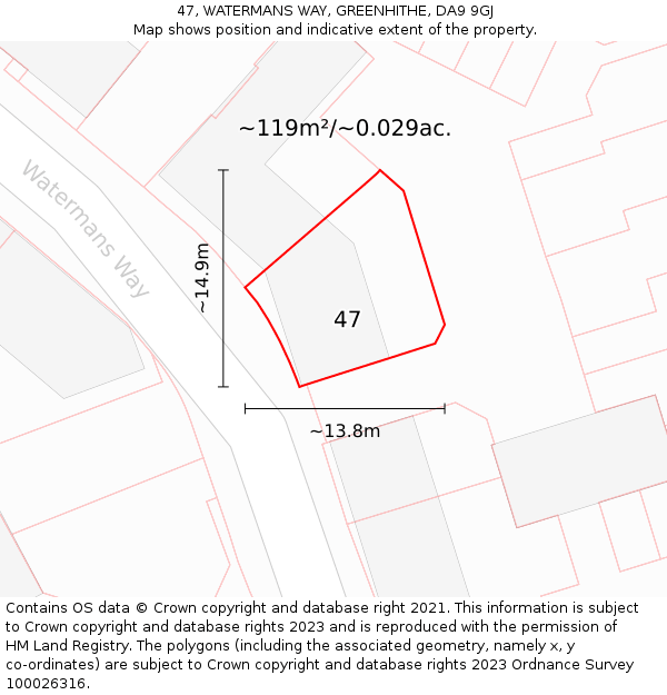 47, WATERMANS WAY, GREENHITHE, DA9 9GJ: Plot and title map