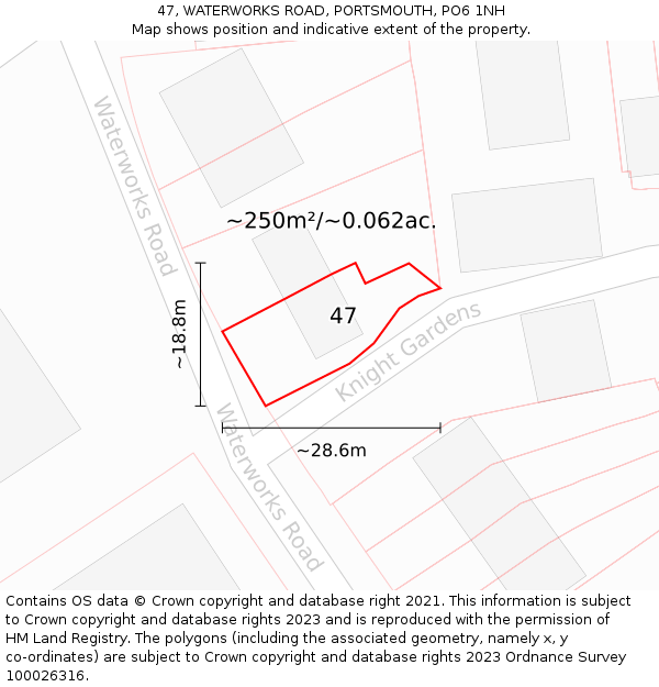 47, WATERWORKS ROAD, PORTSMOUTH, PO6 1NH: Plot and title map