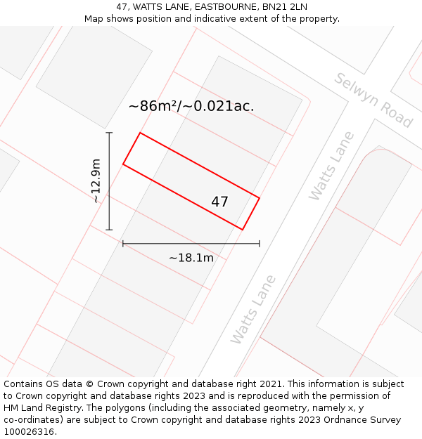 47, WATTS LANE, EASTBOURNE, BN21 2LN: Plot and title map