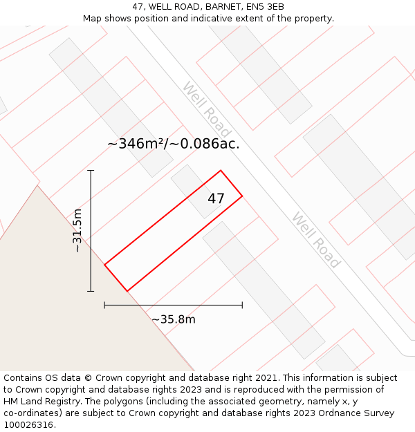 47, WELL ROAD, BARNET, EN5 3EB: Plot and title map