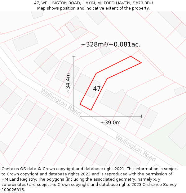 47, WELLINGTON ROAD, HAKIN, MILFORD HAVEN, SA73 3BU: Plot and title map