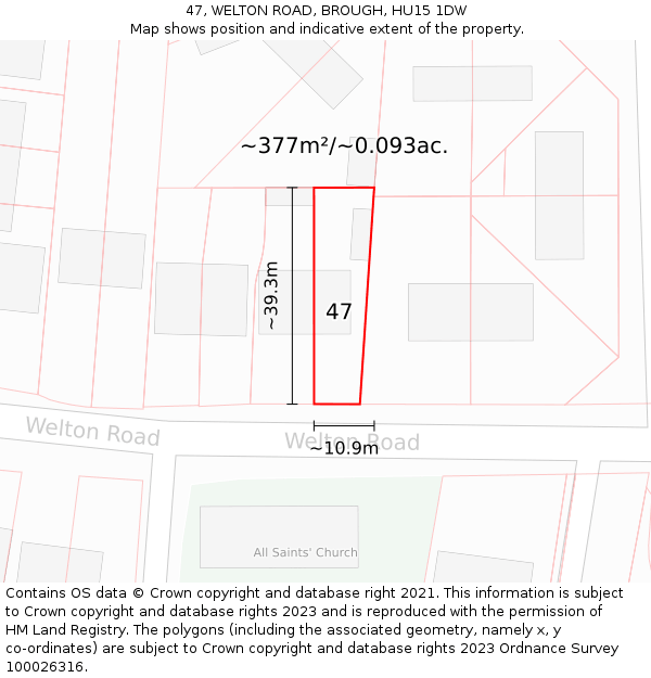 47, WELTON ROAD, BROUGH, HU15 1DW: Plot and title map