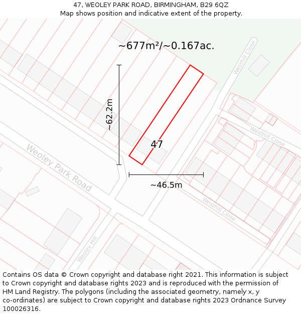 47, WEOLEY PARK ROAD, BIRMINGHAM, B29 6QZ: Plot and title map