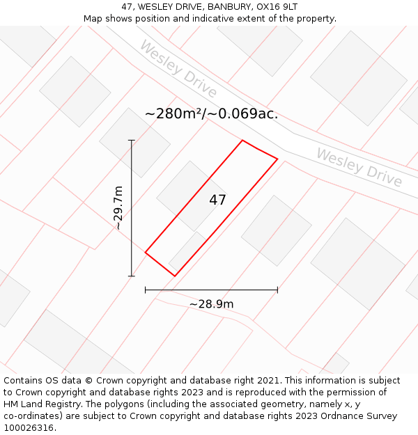 47, WESLEY DRIVE, BANBURY, OX16 9LT: Plot and title map