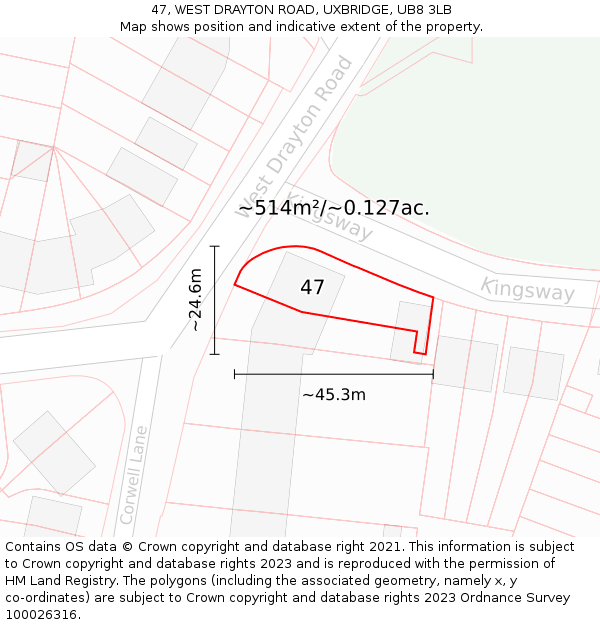 47, WEST DRAYTON ROAD, UXBRIDGE, UB8 3LB: Plot and title map