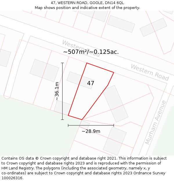 47, WESTERN ROAD, GOOLE, DN14 6QL: Plot and title map