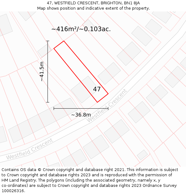 47, WESTFIELD CRESCENT, BRIGHTON, BN1 8JA: Plot and title map