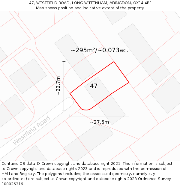 47, WESTFIELD ROAD, LONG WITTENHAM, ABINGDON, OX14 4RF: Plot and title map
